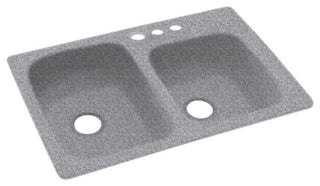 Swan 33x22x9 Solid Surface Kitchen Sink, 3-Hole, Gray Granite