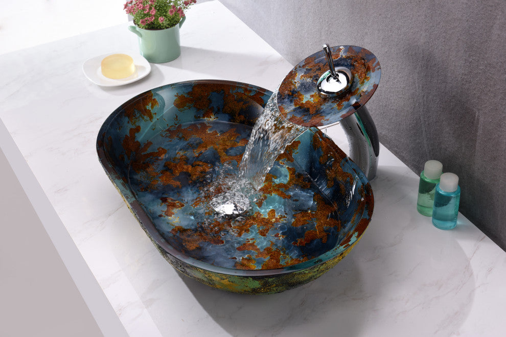 ANZZI Avao Series Tempered Glass Bathroom Vessel Sink