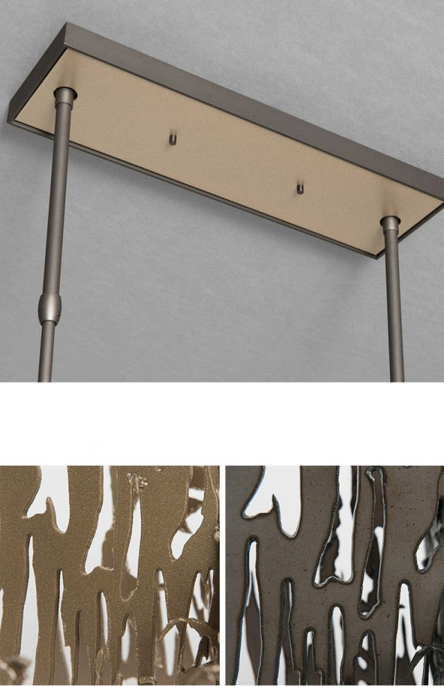 Acquanegra Cremonese | Postmodern Grey/Gold Metal Art Rectangle Chandelier, Grey, L39.4", Warm Light, Dimmable