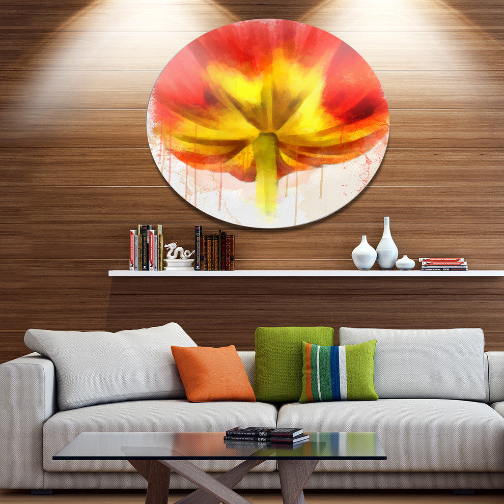 Red Yellow Flower Watercolor, Floral Large Disc Metal Wall Art, 11"