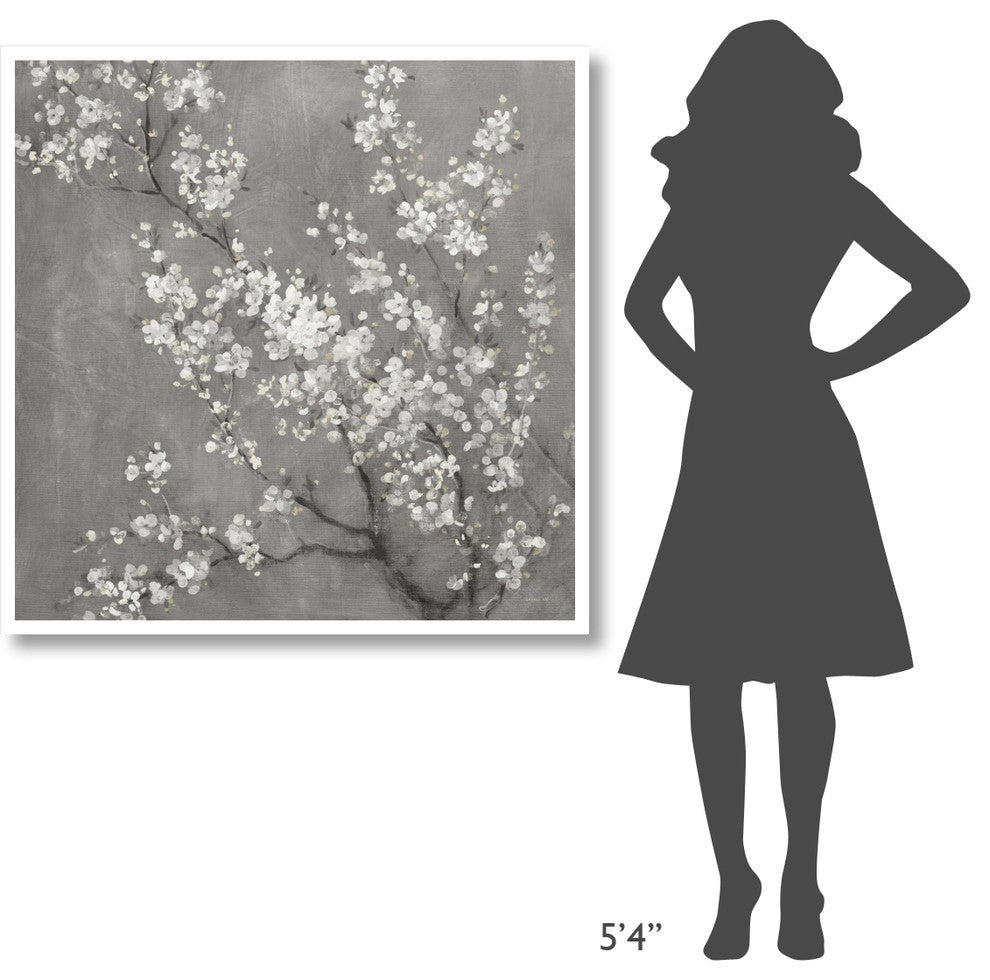 "White Cherry Blossoms II on Grey Crop" Paper Print by Danhui Nai, 42"x42"