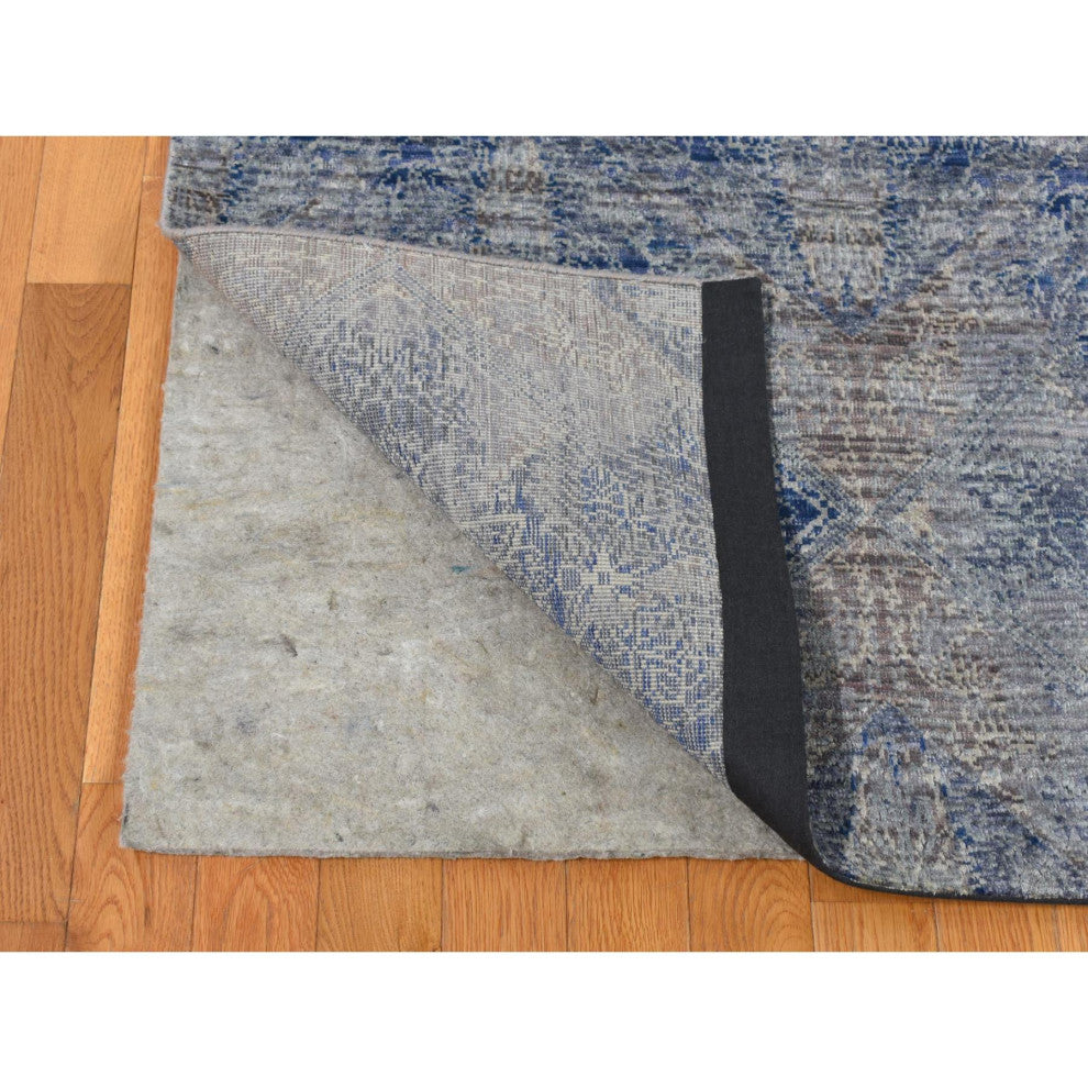 Wolf Gray, Broken Rosette Design, Wool and Silk, Hand Knotted Rug, 9'x12'