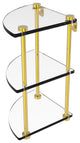 Three Tier Corner Glass Shelf, Polished Brass