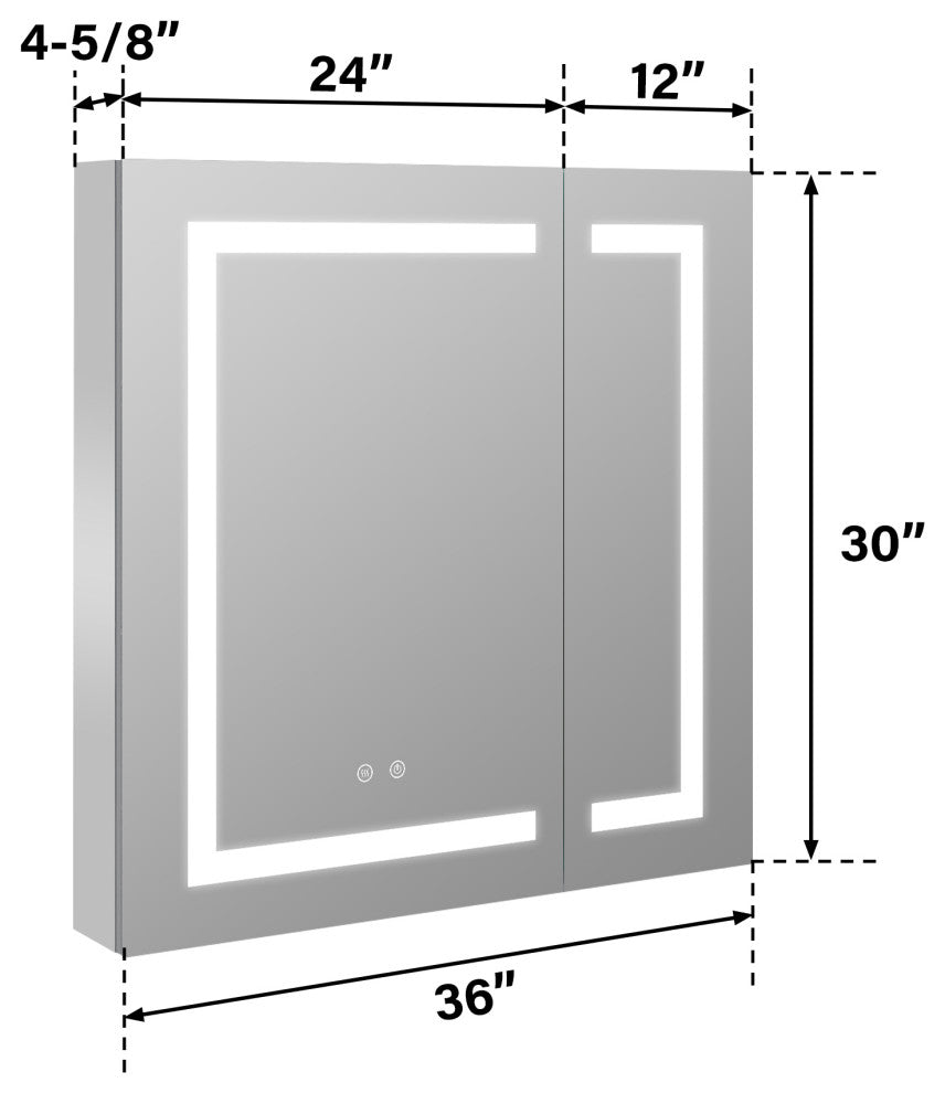 Recessed/Surface Mount LED Medicine Cabinet Mirror with Defogger, 36"x30" Double Doors