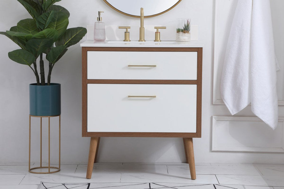 Bella 30" Bathroom Vanity, White With Backsplash
