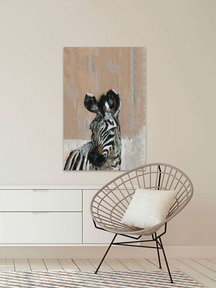"Bonjour Zebra" Painting Print on Wrapped Canvas, 16"x24"