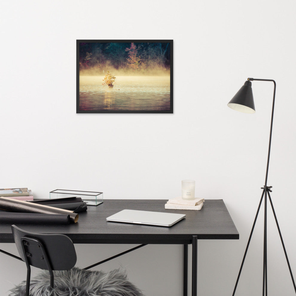 Golden Mist on Waples Pond Framed Photo Paper Wall Art Prints, Black, 18" X 24"