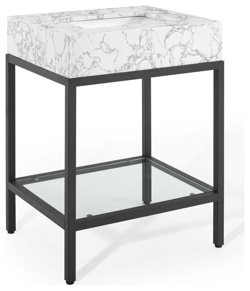 Kingsley 26" Black Stainless Steel Bathroom Vanity - Black White
