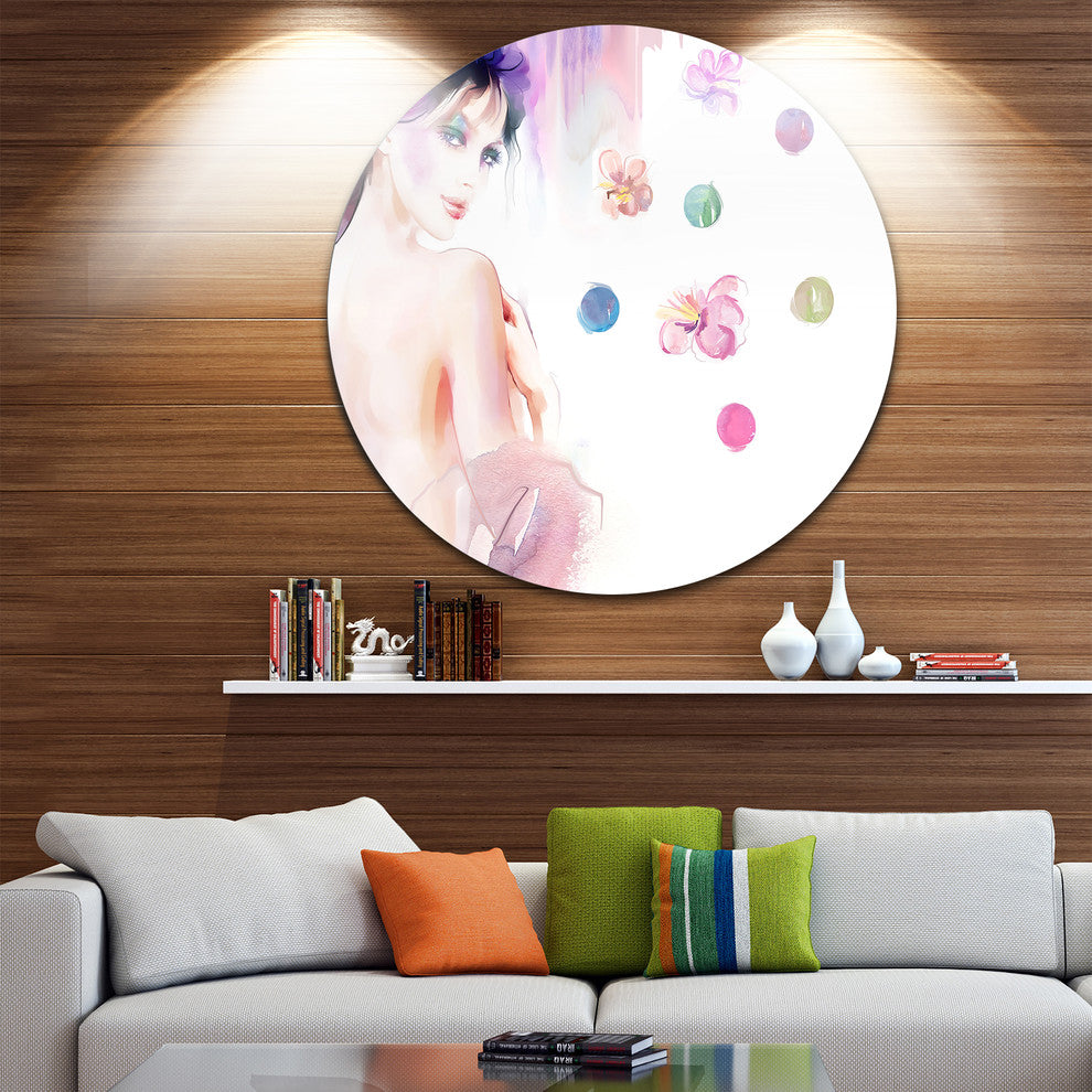Fashion Woman With Purple Shade, Watercolor Round Wall Art, 23"