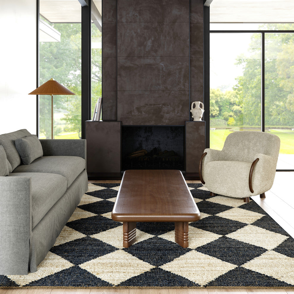 Louie Diamond Checkerboard Jute Area Rug, Charcoal 8'x10'