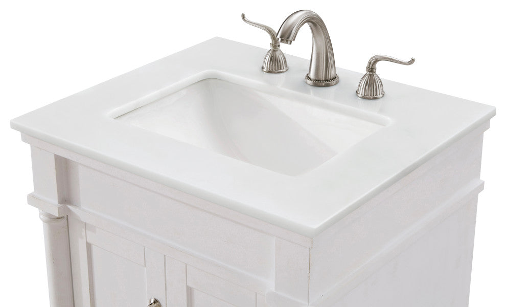 24" Single Bathroom Vanity, Antique White With Ivory White Engineered Marble