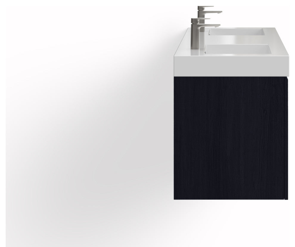 Boutique Bath Vanity, Black, 60", Double Sink, Wall Mount