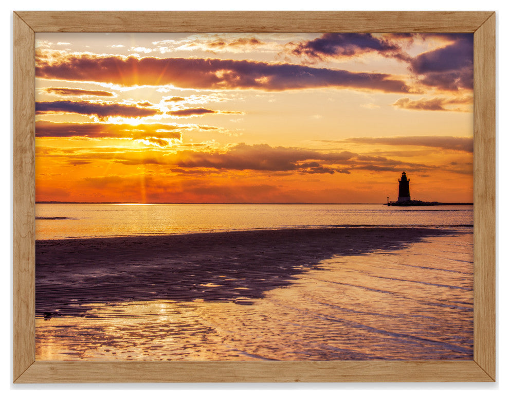 Cape Henlopen at Sunset Coastal Landscape Framed Photo Paper Wall Art Prints, Red Oak, 12" X 16"