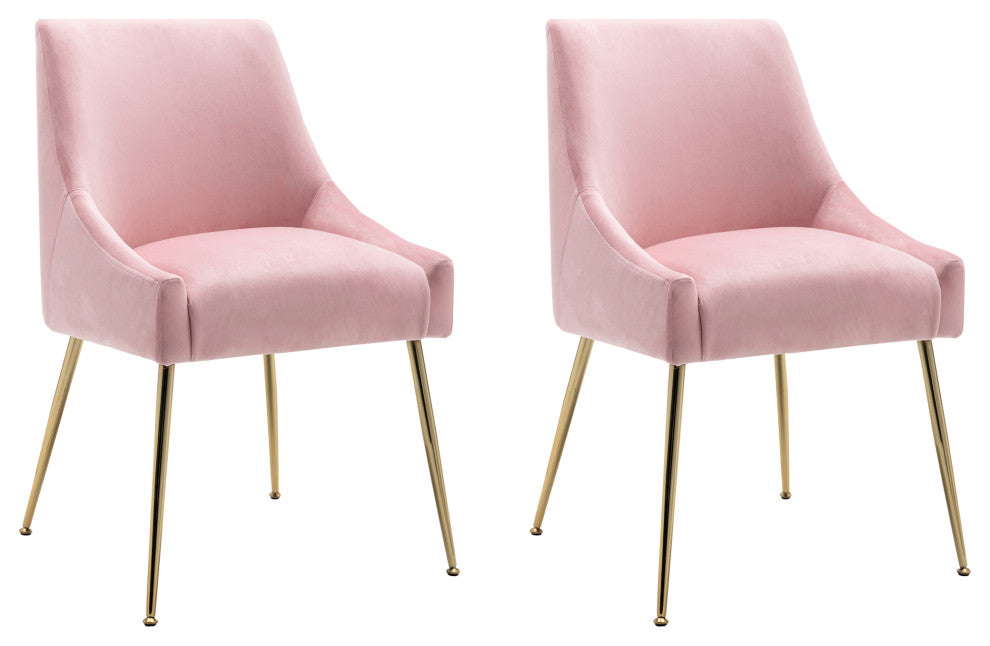 WestinTrends 2PC Velvet Upholstered Accent Chair Set w/ Gold Metal Legs, Pink