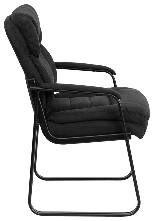 Black Microfiber Executive Side Reception Chair With Sled Base