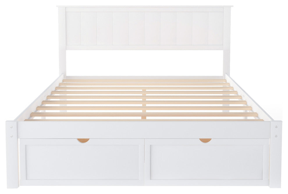 Gewnee Full Size Platform Bed with Under-bed Drawers, White