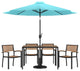 Lark 7 Pc Patio Dining Set-4 Stackable Chairs, 30"x48" Table & Umbrella w/Base,