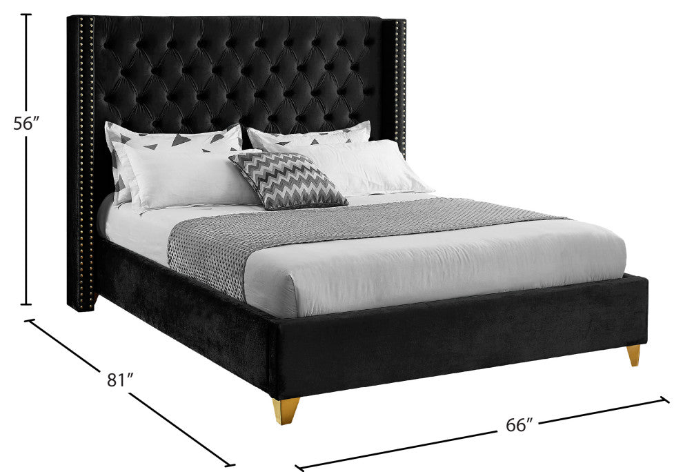 Barolo Velvet Upholstered Bed, Black, Full