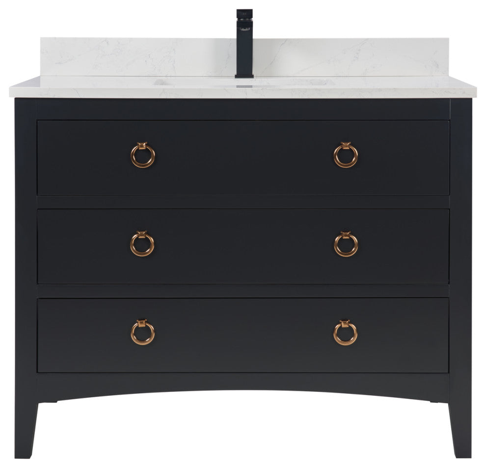 Legion Furniture WS2518 Series Bathroom Sink Vanity, Tricorn Black, 42", Artificial Stone Top, Single Sink