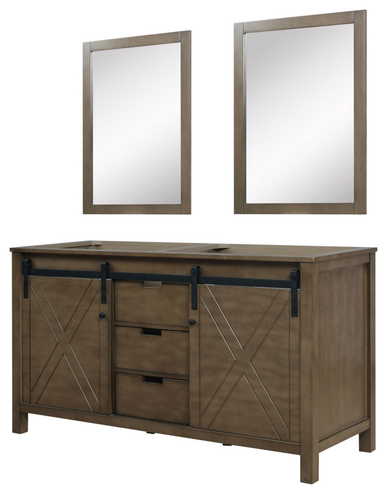 Marsyas 60" Double Vanity, No Top and 24" Mirrors, Rustic Brown