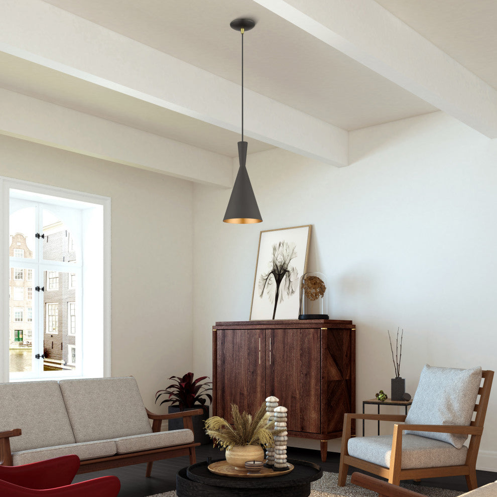 Waldorf 1-Light Bronze Pendant, Antique Brass Accents