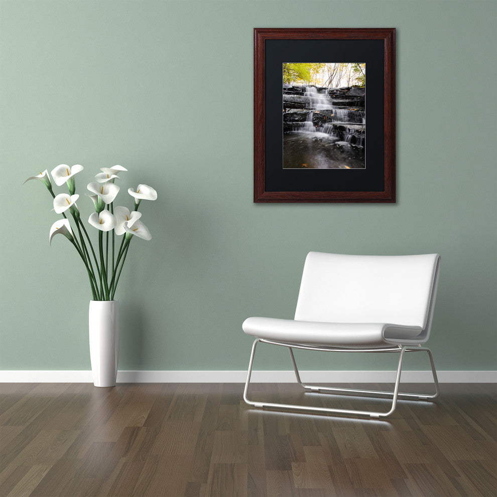 'Waterfall at Lake View' Matted Framed Canvas Art by Kurt Shaffer