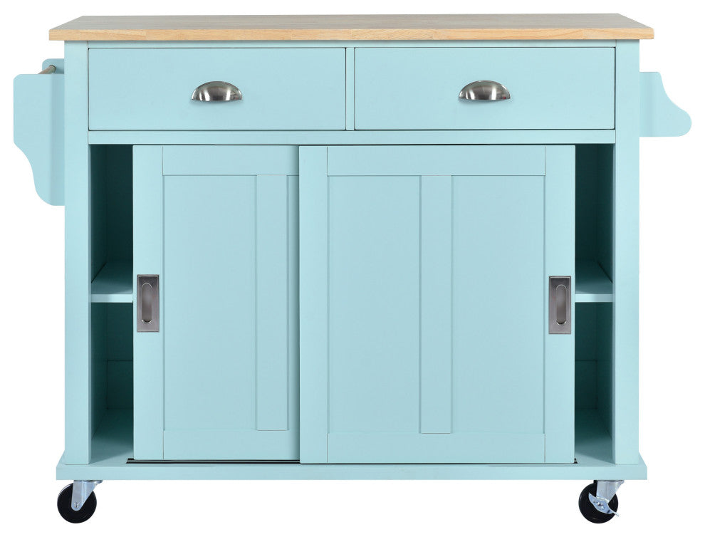 TATEUS Cambridge Solid Wood Top Kitchen Island, Blue