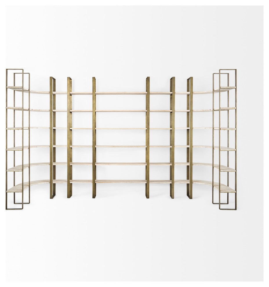 Taunton Light Brown Solid Wood w/ Gold Iron Frame & 6 Tier Shelving Unit