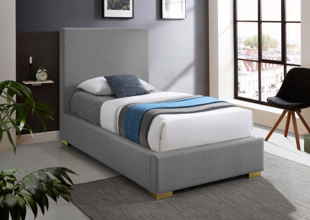 Crosby Linen Upholstered Bed, Gray, Twin