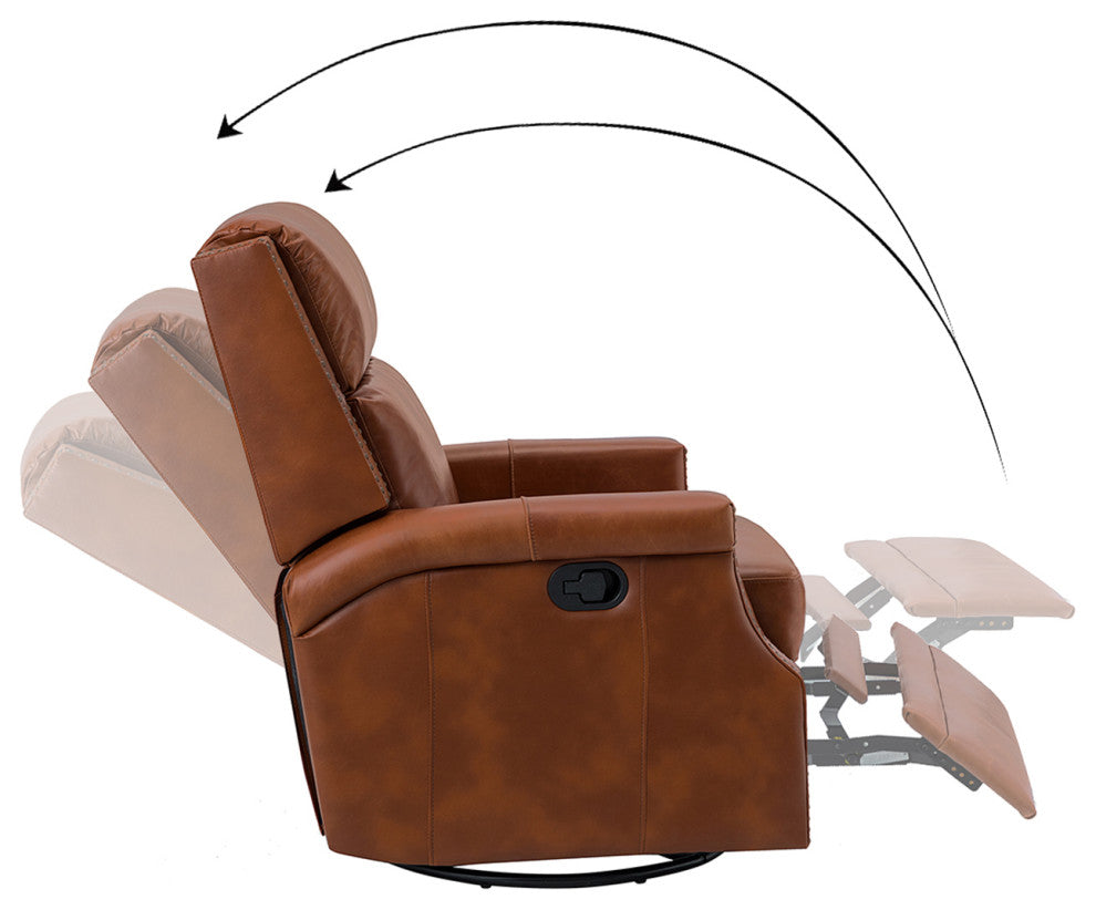 Genuine Leather Swivel Rocker Recliner, Set of 2, Saddle