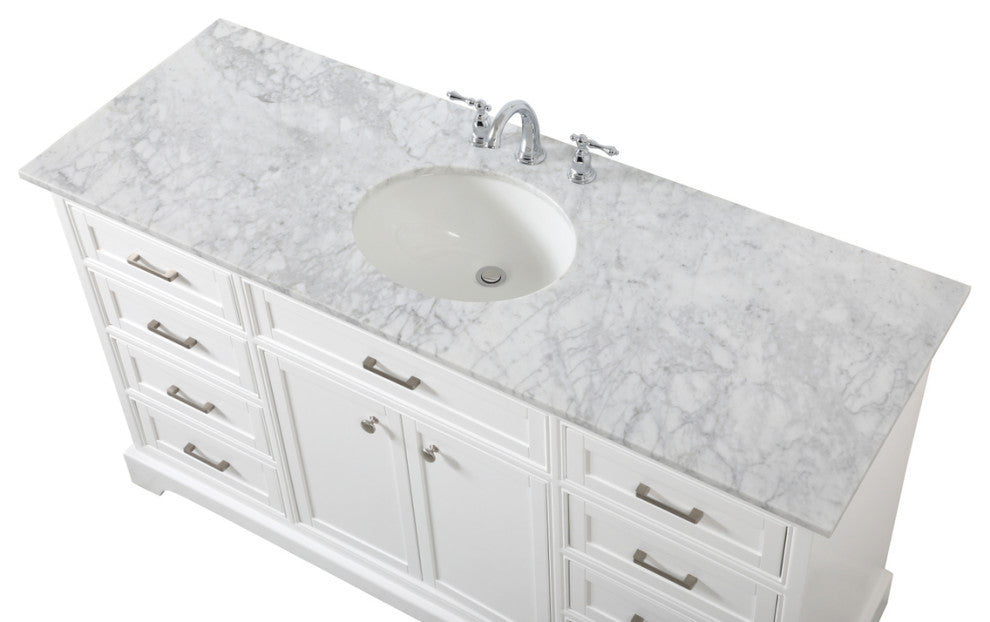 Amber Single Bathroom Vanity, Blue, White, 60"