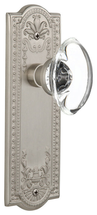 Double Meadows Plate With Oval Clear Crystal Knob, Satin Nickel