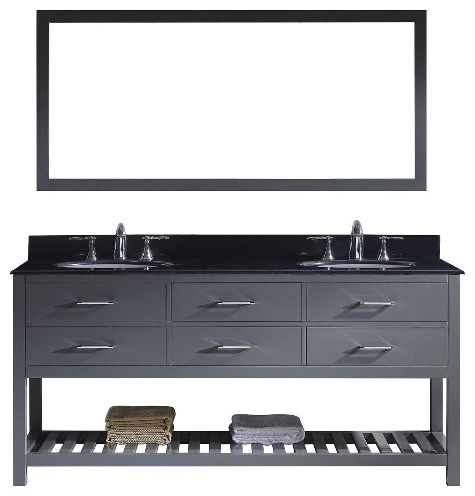 Virtu Caroline Estate 72" Double Bathroom Vanity, Gray, Faucet and Mirror