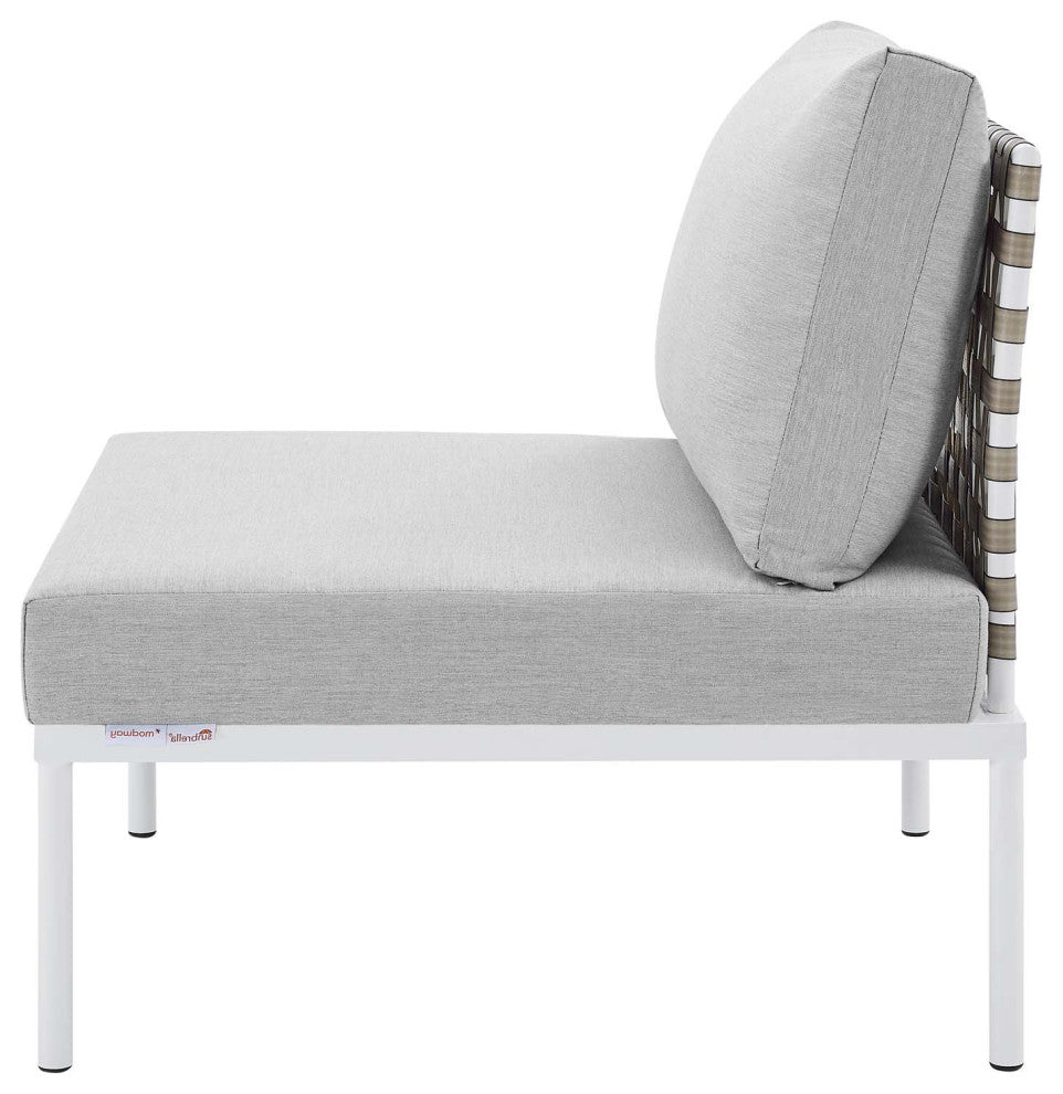 Lounge Sectional Sofa Chair Table Set, Sunbrella, Aluminum, Gray, Outdoor