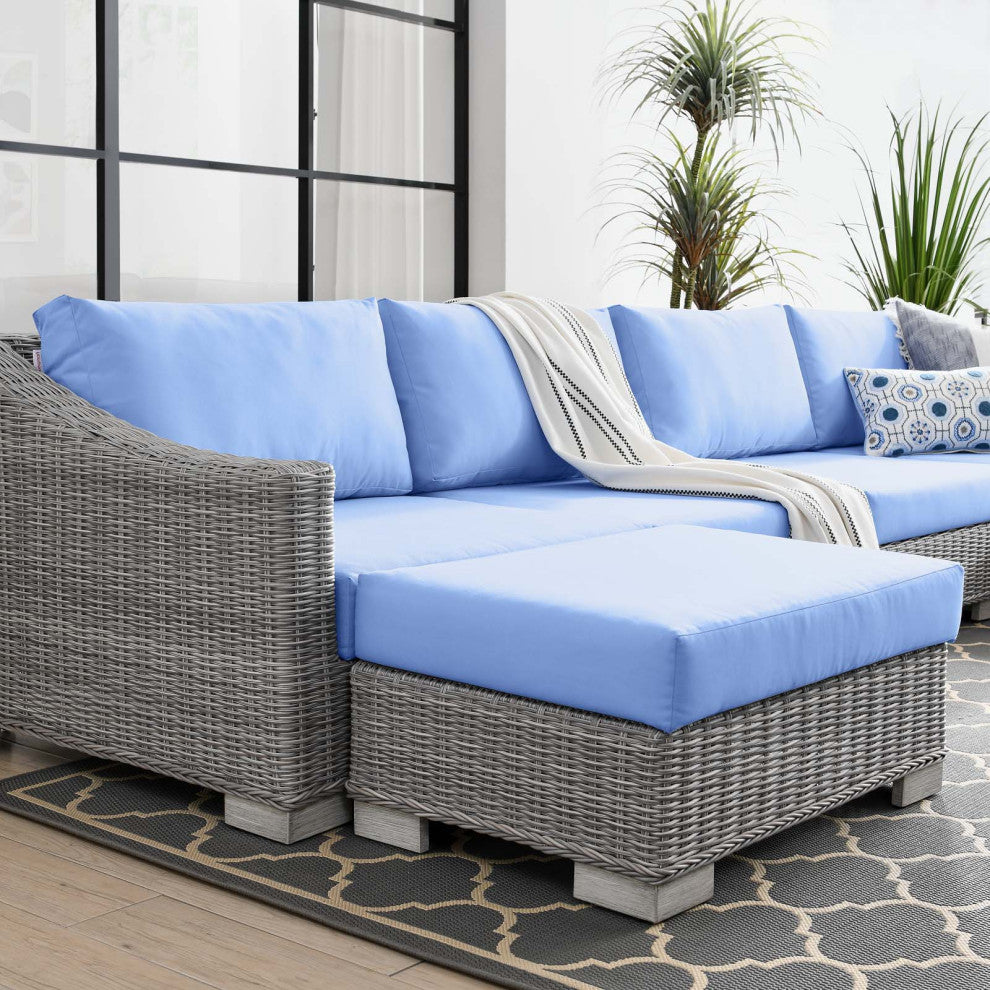 Lounge Sectional Sofa Chair Set, Rattan, Wicker, Gray Blue, Modern, Outdoor