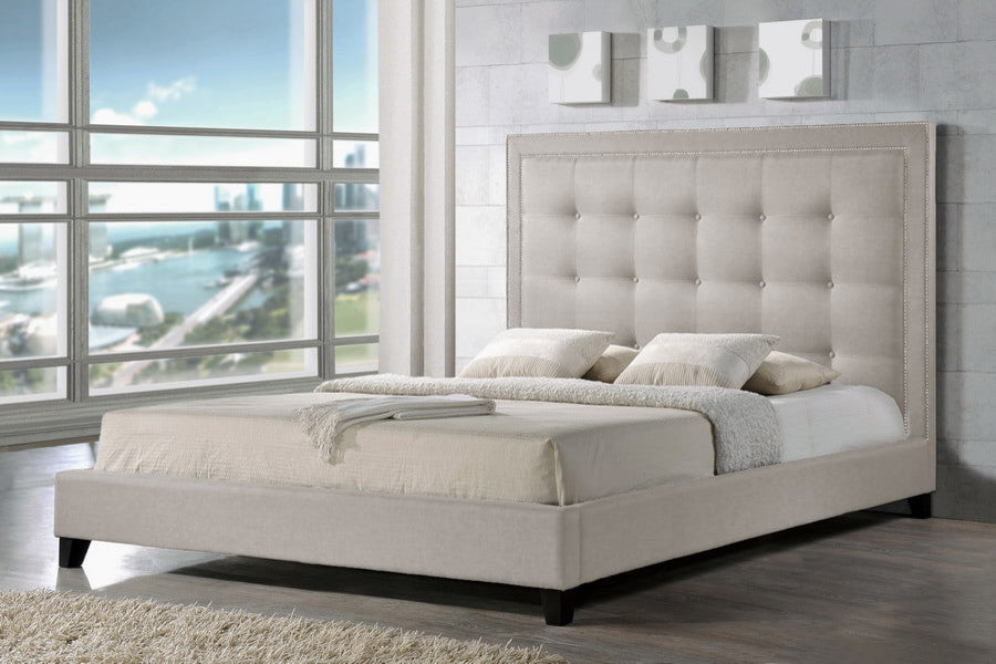 Hirst Light Beige Platform Bed Queen Size