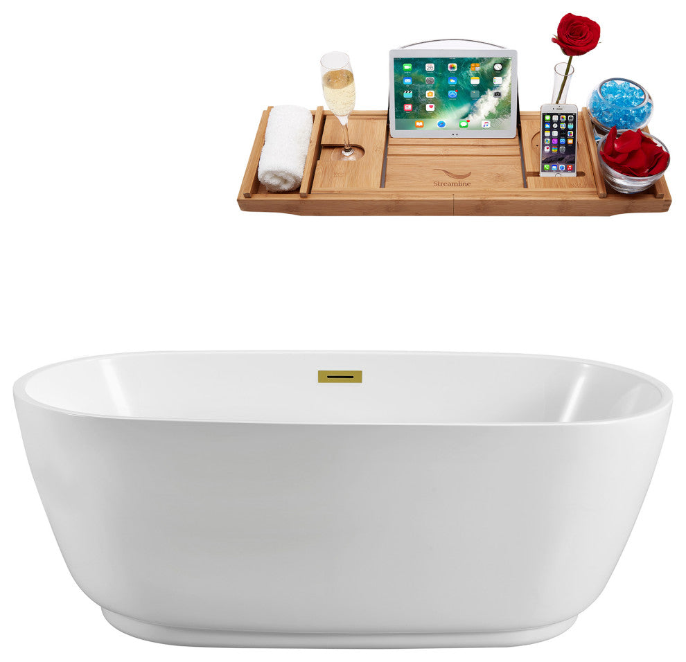 71" Streamline N562GLD Soaking Freestanding Tub and Tray With Internal Drain