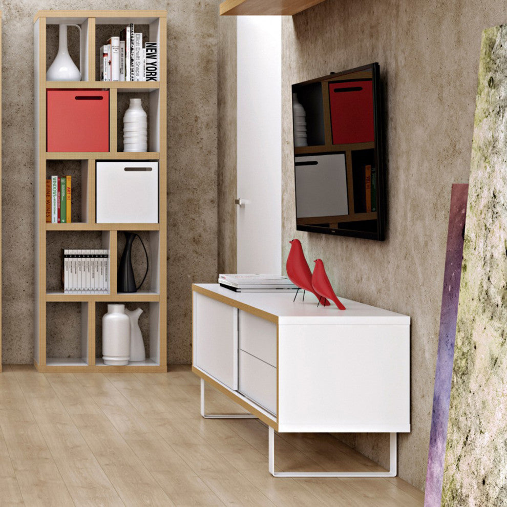 Open bookcase high narrow shelves, Oak