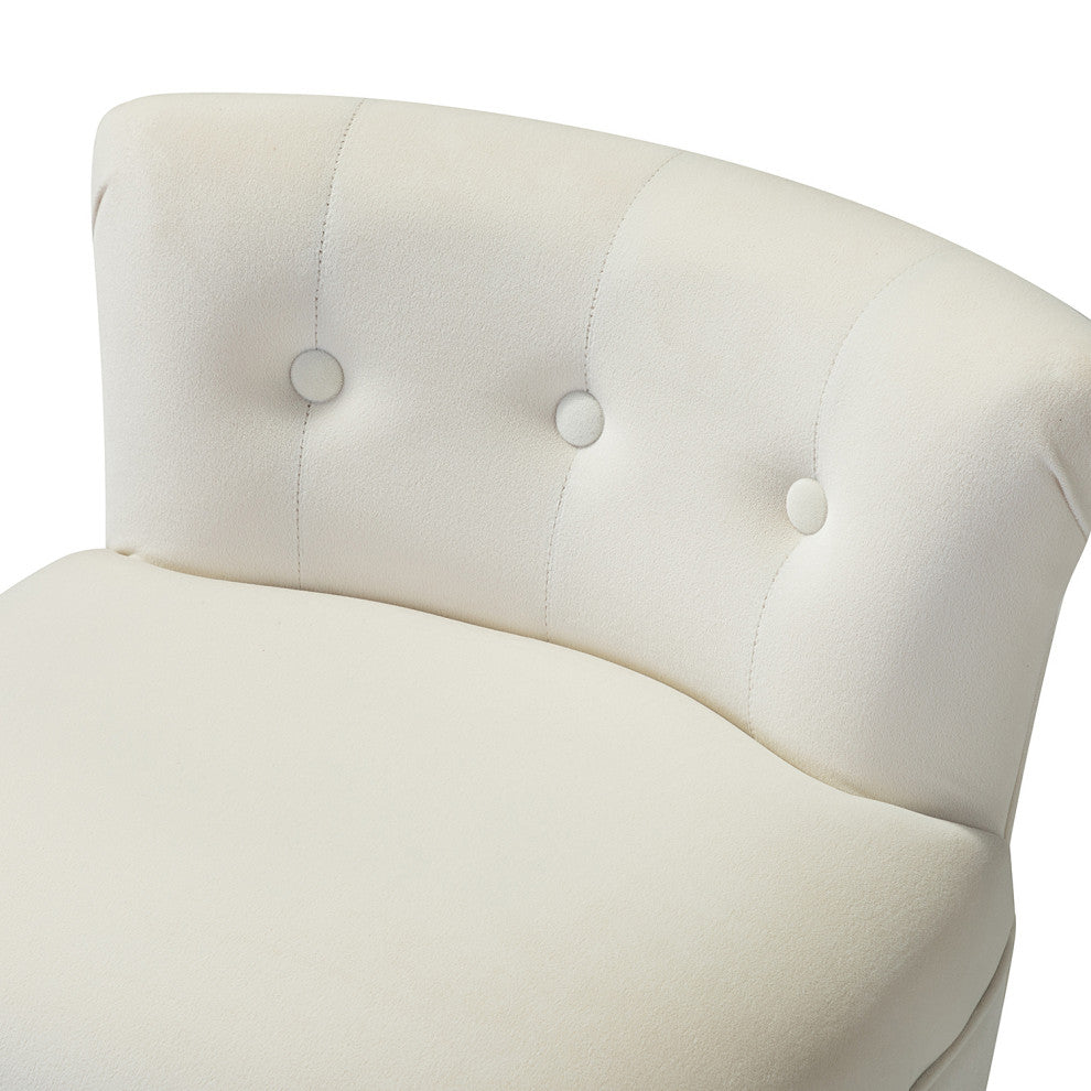 Lera Vanity Stool With Solid Wooden Legs, Ivory