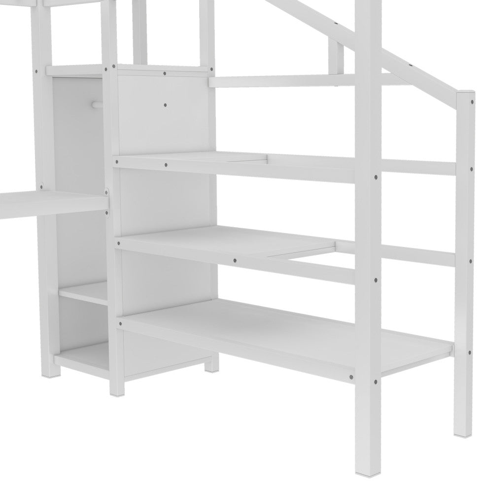 Gewnee Queen Size Loft Bed with L-shaped Desk and USB