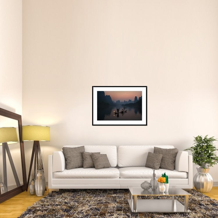 "Fisherman Of The Li River" Framed Digital Print by Mieke Suharini, 44x31"
