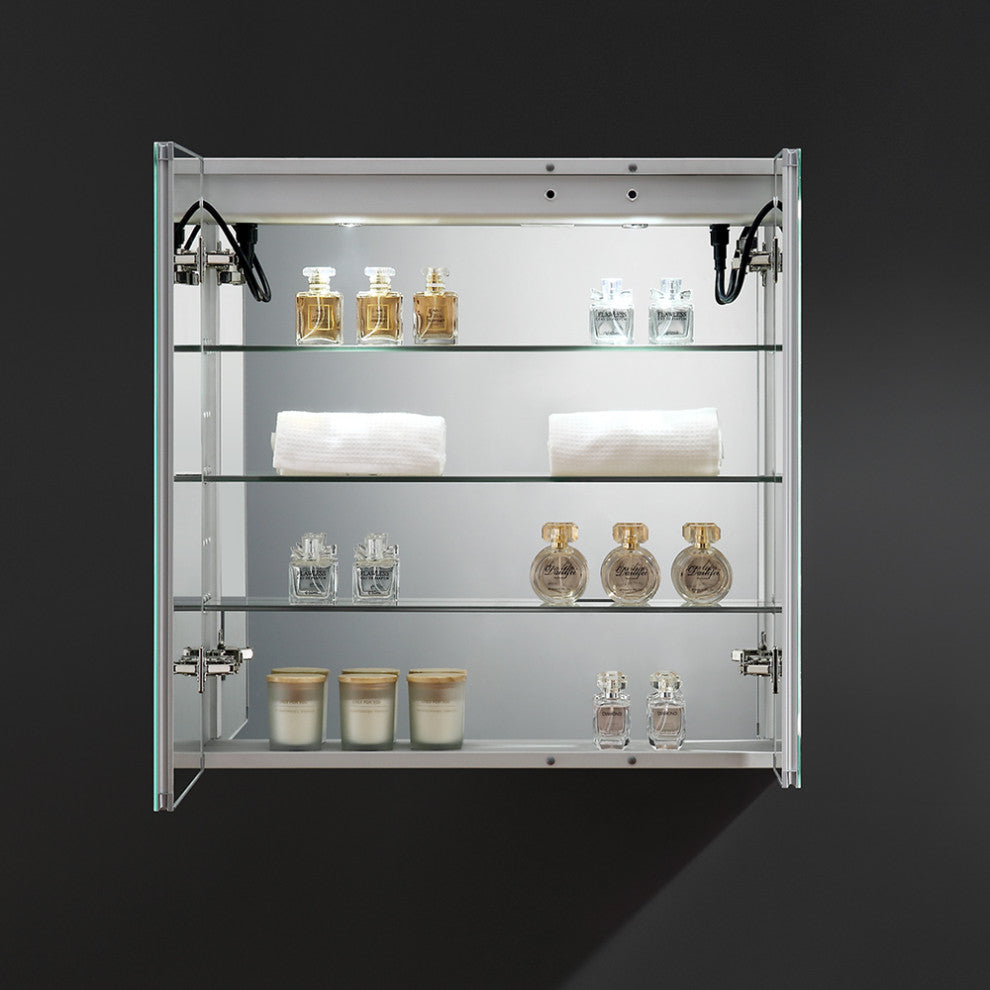 Spazio Bathroom Medicine Cabinet With LED Lighting and Defogger, 30"x30"