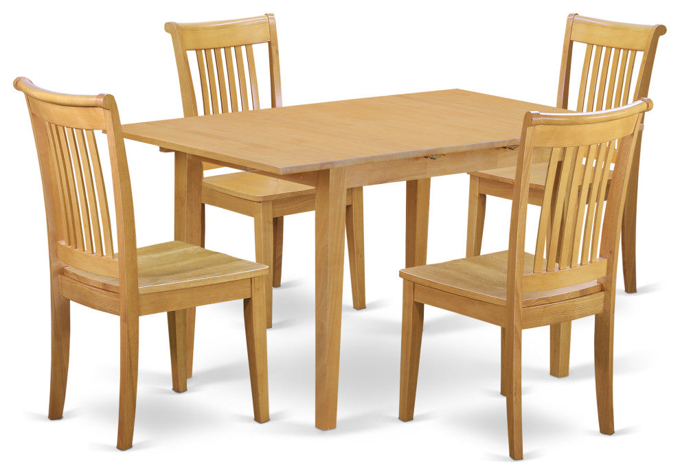 5-Piece Dinette Table Set - Table And 4 Wood Seat Dining Chairs In Oak Finish
