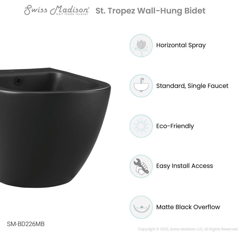 St. Tropez Wall Hung Bidet, Matte Black