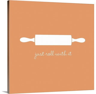 "Just Roll with it - minimalist retro kitchen art" Wrapped Canvas Art Print