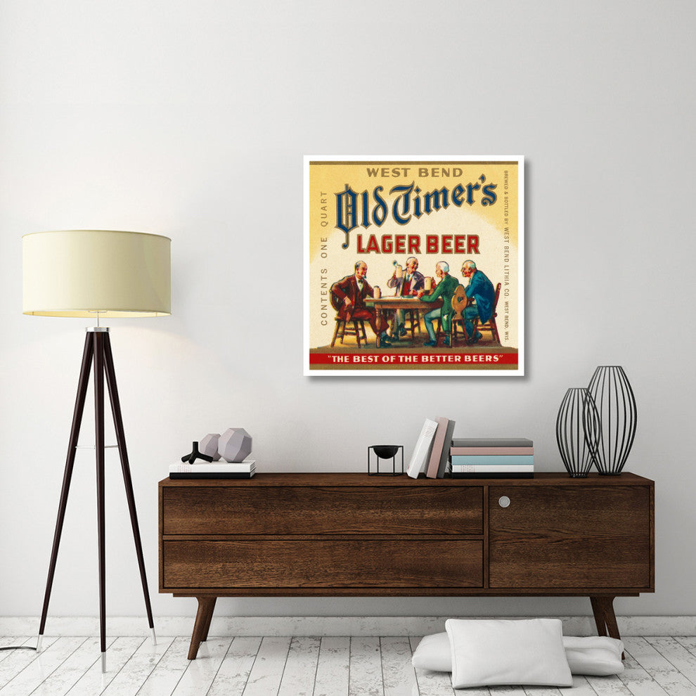 "West Bend Old Timer's Lager Beer" Paper Print by Vintage Booze Labels, 38"x38"