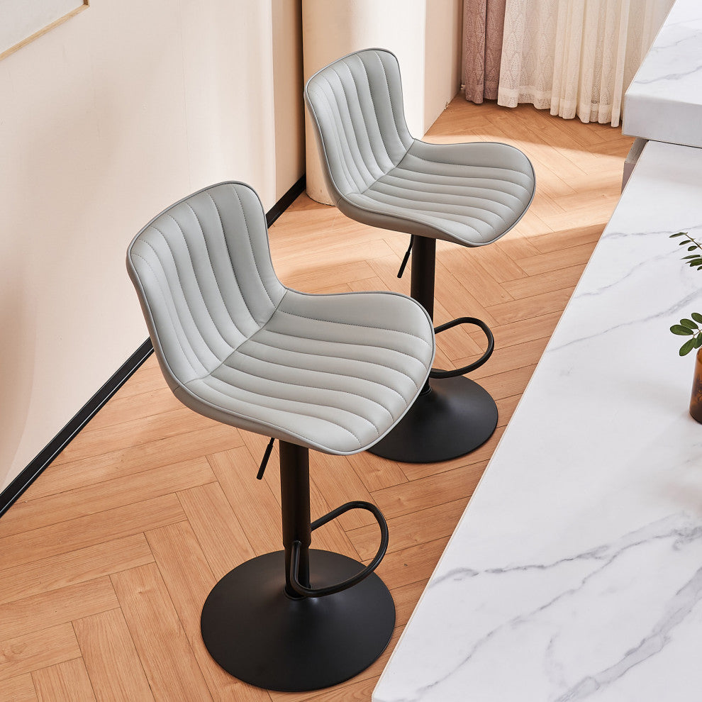 YOUNIKE Set of 2 Leather Bar Stool Adjustable, Swivel, Wingback, Gray