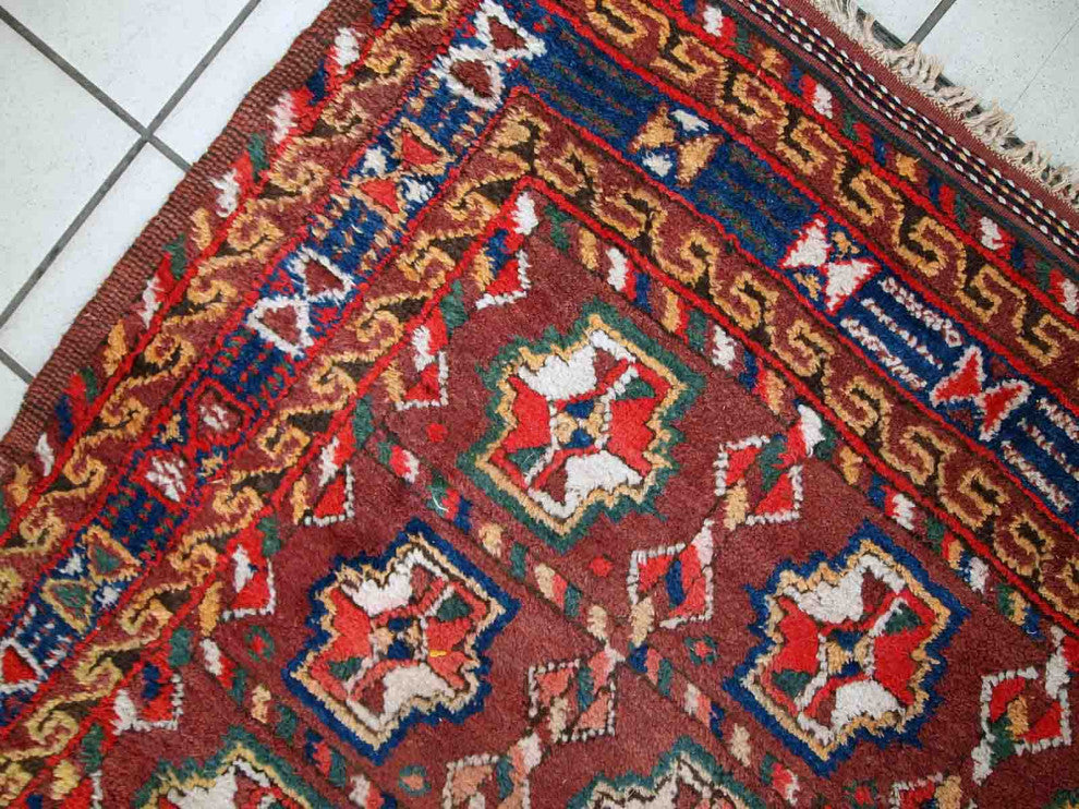 Handmade antique Persian Kurdish rug 3.9' x 7.5' (119cm x 230cm) 1920s