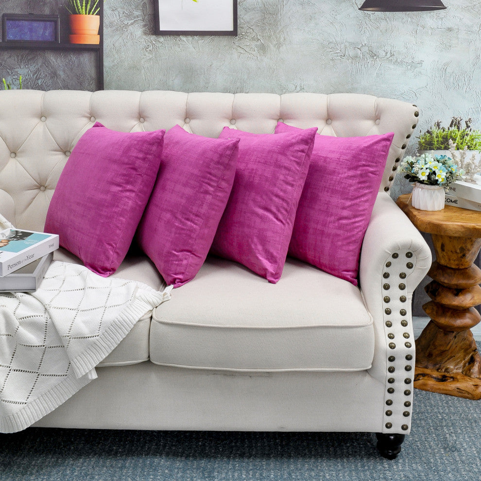 Serenta Textured Velvet Pillow Shell, Set of 4, Raspberry Rose