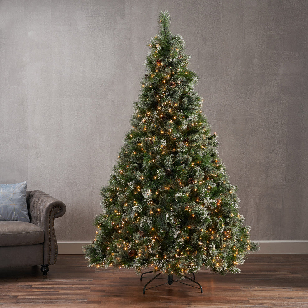 7.5' Pine and Mixed Spruce Artificial Christmas Tree, Pre-Lit Clear